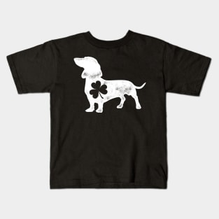 Dachshund Silhouette Shamrock St Patricks Day Kids T-Shirt